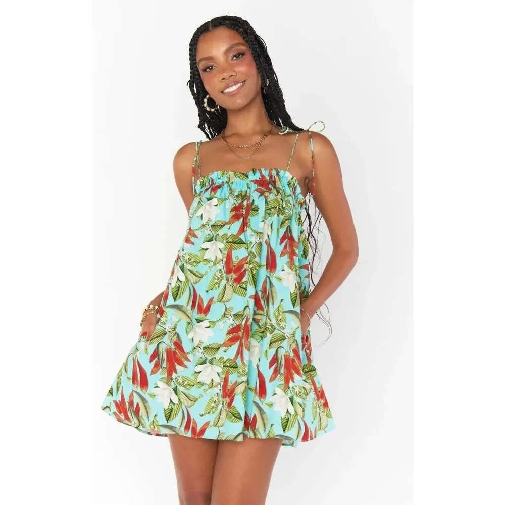 Show Me Your Mumu Angel Mini Dress Blue Chili Pepper Floral Print Size L